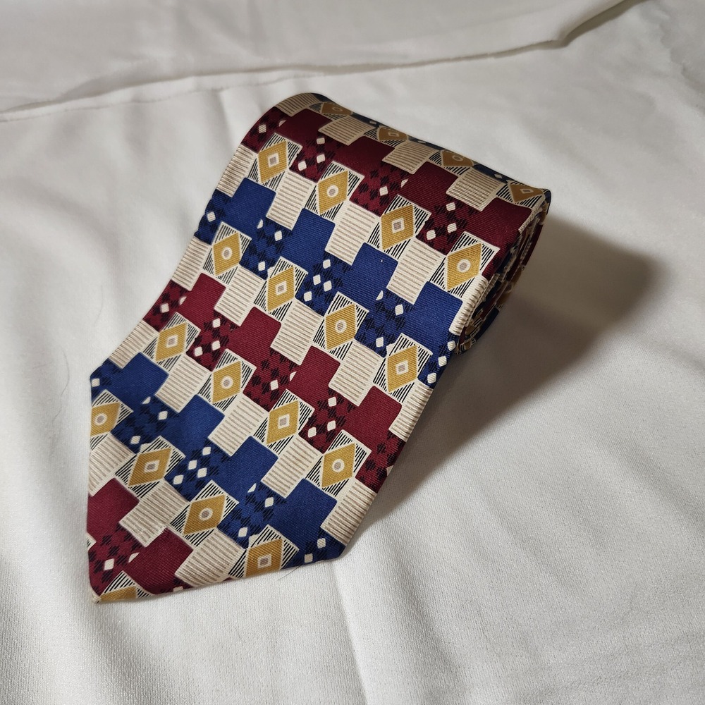 Kenneth Roberts Geometric Red‎ & Blue Tie 59 X 4